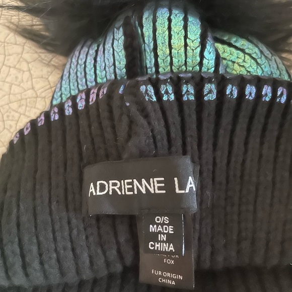 🦊 ADRIENNE LANDAU MeTaLliC  IrIdEsCeNt BlUe ReAl FuR F0X P0m-P0m BeAnIe - Picture 5 of 8